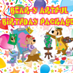 Bear-y Artful birthday package at Jellystone Park in South Haven Michigan featuring kids painting activities with Yogi Bear and colorful party decorations