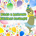 Bears & Balloons birthday package at Jellystone Park in South Haven Michigan with colorful balloons and Yogi Bear character