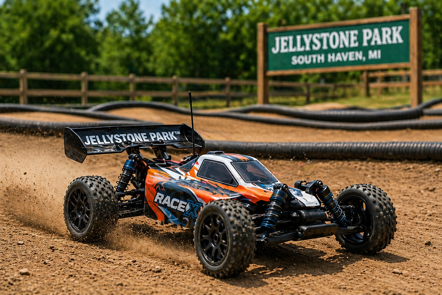 Remote control car racing on dirt track at Jellystone Park™ in South Haven, Michigan