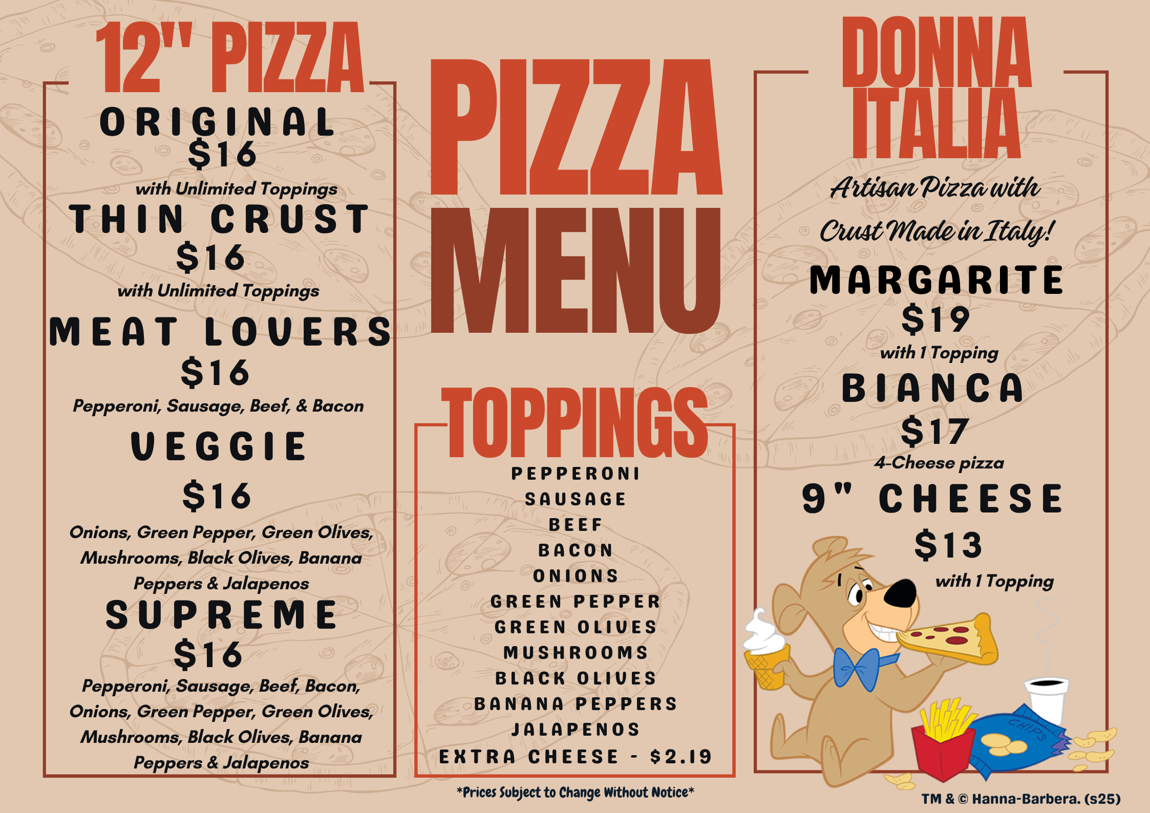 Pizza Menu – Cartoon Café at Jellystone Park™ South Haven Pizza menu at Cartoon Café in Jellystone Park South Haven