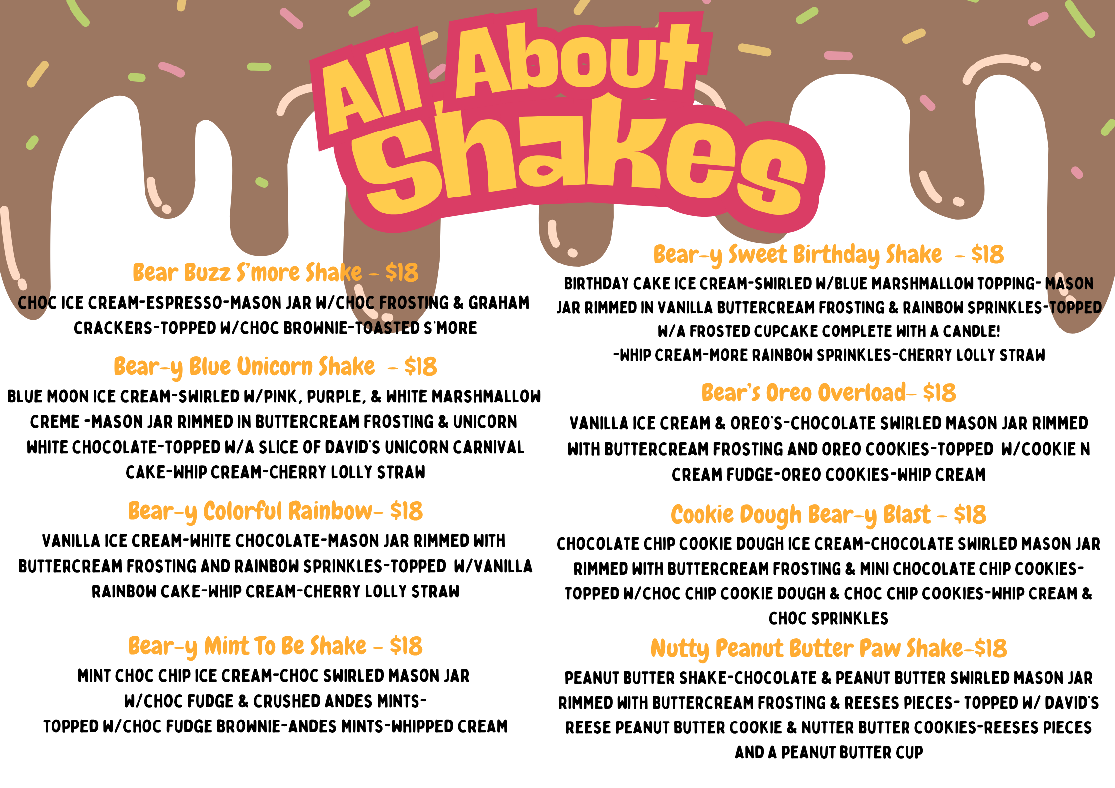 All About Shakes Menu – Cartoon Café at Jellystone Park™ South Haven Milkshakes menu at Cartoon Café in Jellystone Park South Haven