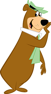 Yogi Bear smiling and welcoming guests to paintball at Jellystone Park South Haven